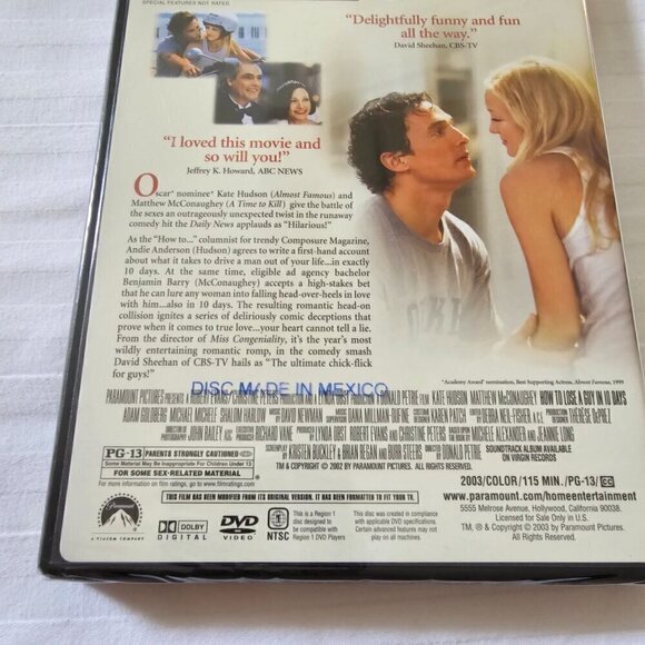 How To Lose A Guy In 10 Days DVD Full Screen Edition Kate Hudson Matthew McConau - Picture 5 of 6